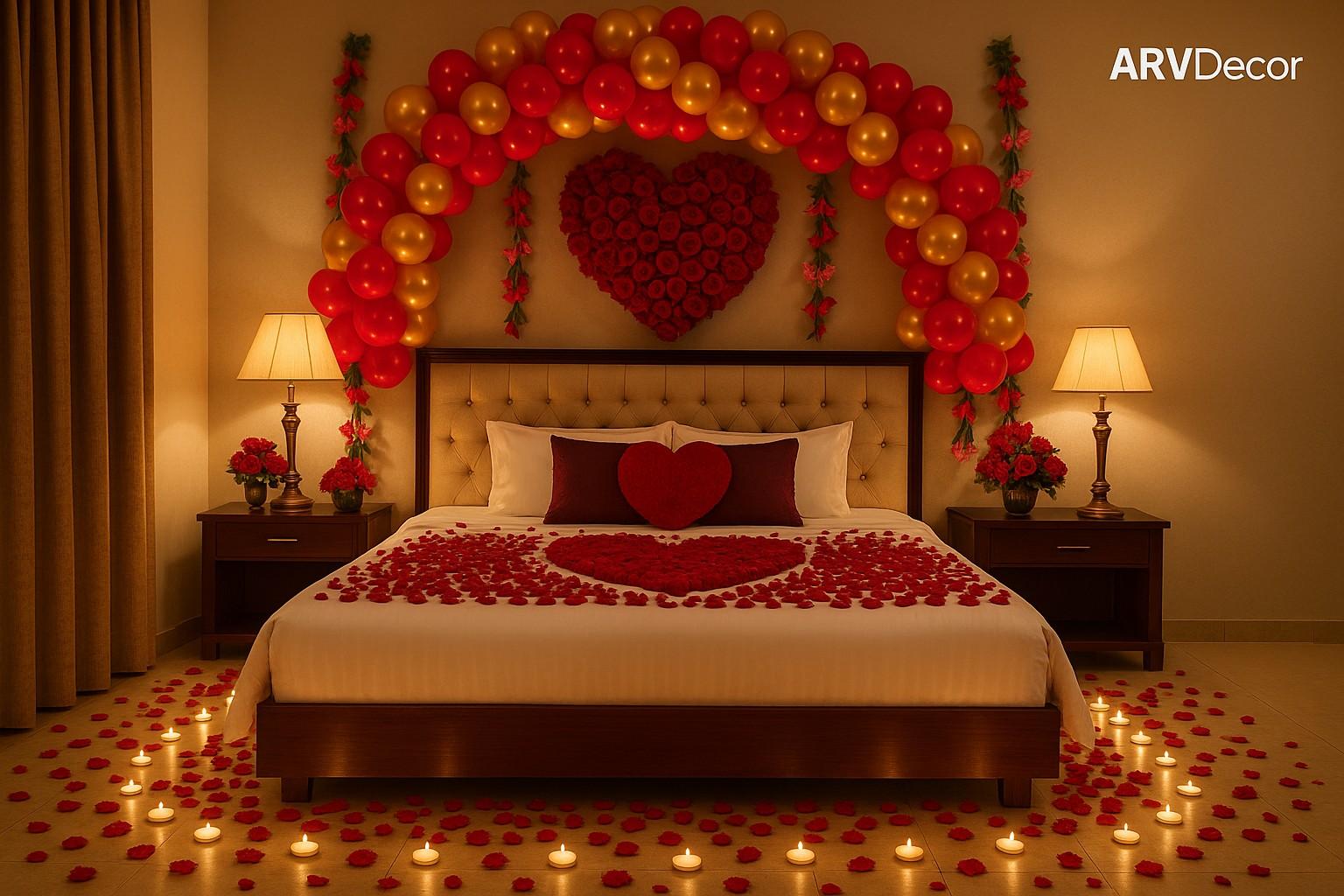 Anniversary room decoration and first night room decoration at home